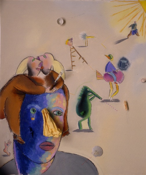 Zbyt wielu przyjaciół&nbsp;&nbsp;&nbsp;&nbsp;1996&nbsp;&nbsp;&nbsp;&nbsp;kredka olejowa i pastel&nbsp;&nbsp;&nbsp;&nbsp;107 x 65cm